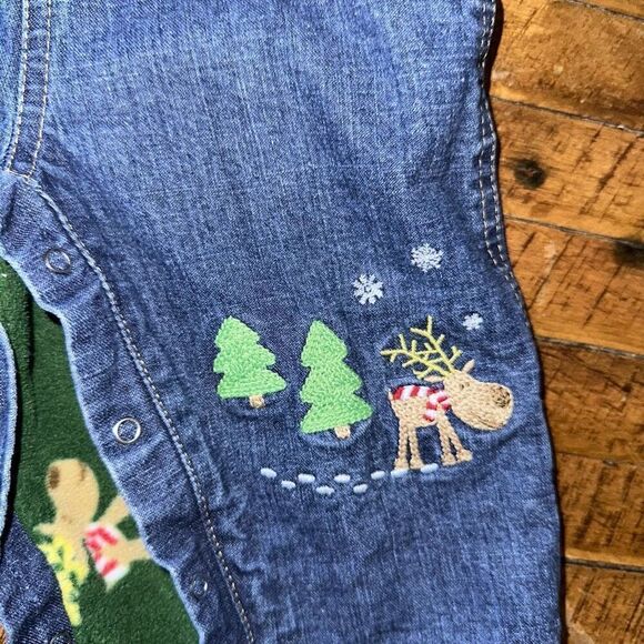 Old Navy reindeer fleece lined 3-6 month denim overalls - Picture 2 of 5
